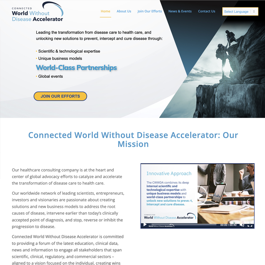 Connected World Without Disease Excelerator Wordpress Website Design